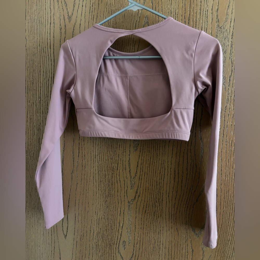 Open-Back Long Sleeve Workout Crop Top in Mauve